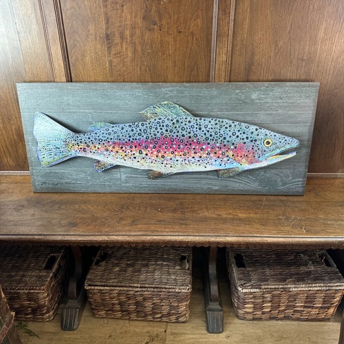 Regenbogenforelle Replik - 44 Zoll 2D realistische Forelle Fisch Kunst, rustikale Wanddeko - Bild 10 von 14