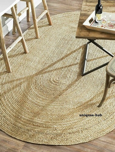 Rug 100% Natural Jute 6x9 Feet oval rug handmade reversible rustic look rag rugs - Picture 4 of 7