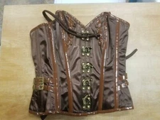 Steampunk Satin & PVC Overbust Full Steel Waist Cincher, 30