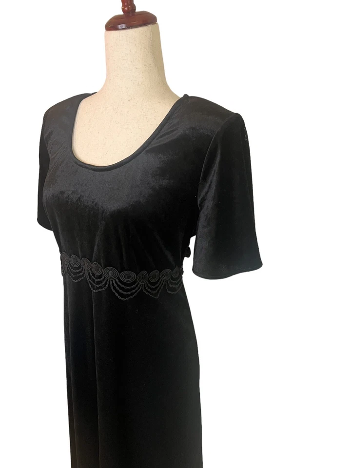 Vestido Vintage Terciopelo Talla 8 Negro Encaje Maxi Años 90 Gótico Bruja Largo Oscuro Romántico Foto 3 de 4