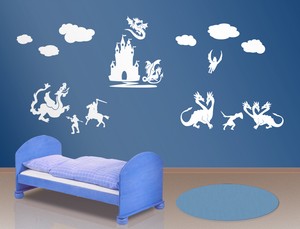 Ritter Landschaft Kinderzimmer Fantasy Burg Drache Deko Wandaufkleber Wandtattoo Ebay