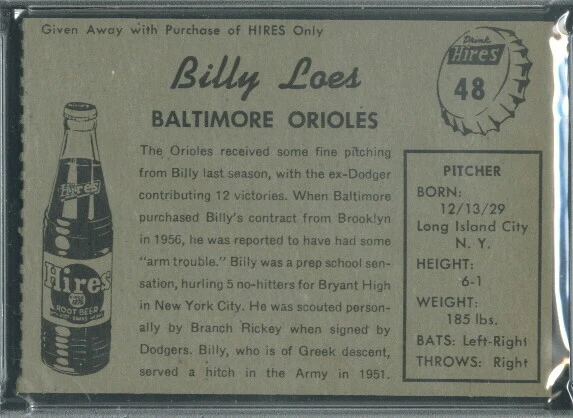 1958 Hires No Tab 48 Billy Loes PSA 7 Baltimore Orioles (9198) - Image 2 of 2