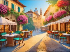 Tile Mural BUON Appetito Street Scene Flowers Kitchen Backsplash Marble Ceramic