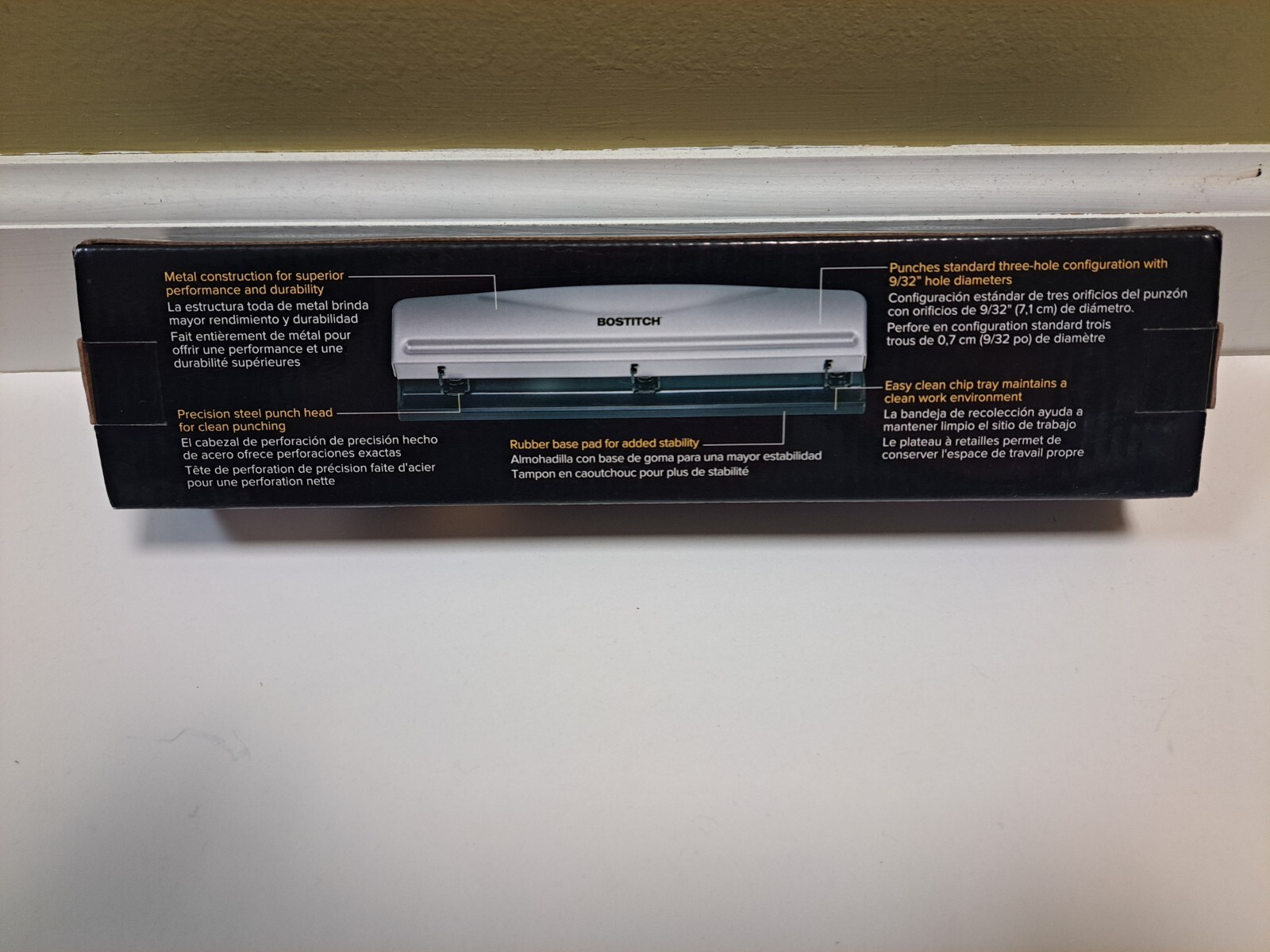 Bostitch Office HP12 3 Hole Punch 12 Sheet Capacity Metal Silver Non-Slip Base