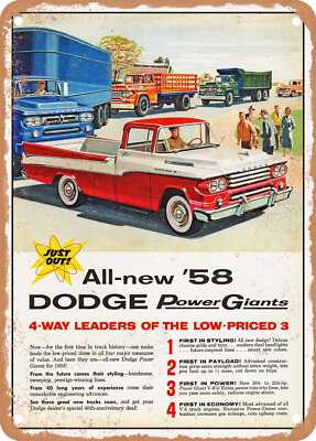 METAL SIGN - 1958 Dodge Trucks All New 58 Dodge Power Giants Vintage Ad