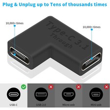 10x USB C 3.1 Female to Female Coupler Right Angle 10Gbps Data Extension Adapter