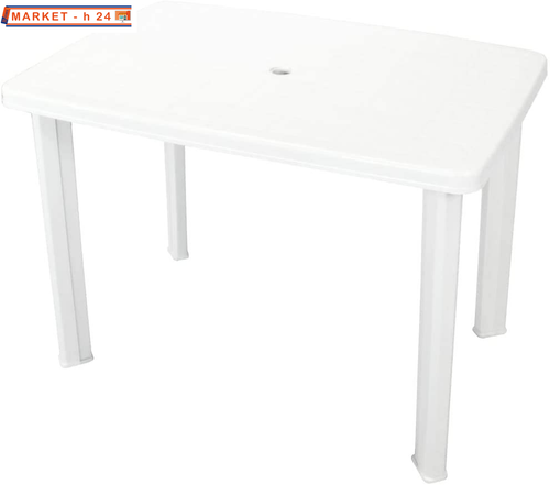 Tavolo in Plastica con buco per Ombrello Rettangolare Giardino Esterno Bianco - Foto 6 di 12