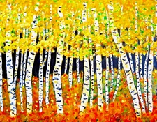 ACEO Aspen Grove Tree Forest Painting PRINT Of Original 2.5x3.5 Fall Colors Mini