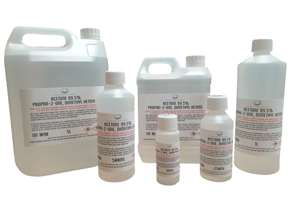 CUSTOM CHEMICAL SUPPLIES PURE ACETONE 100ml 250ml 500ml 1 Litre 1000ml 5 Litre 99.5% Gel polish remover
