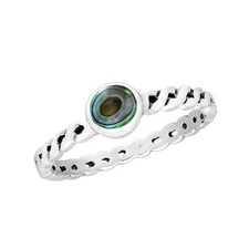 Elegant Multi-Colored Abalone Shell Inlay Sterling Silver Twisted Band Ring - 6