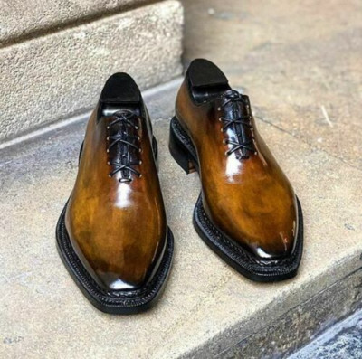 New Bespoke Tan Calf Leather Wholecut Oxford Shoes Handmade Formal Men s Dress