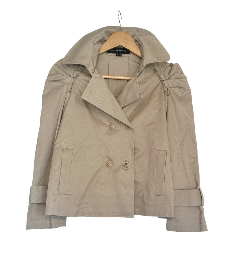 ALEXANDER WANG Cropped Short Khaki Pleat Ruffle Trench Jacket 6 image 3