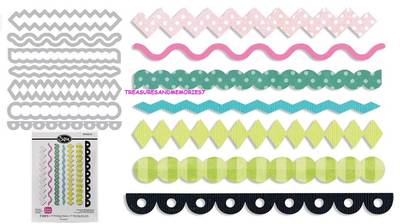 SIZZIX Thinlits BORDERS 7 Dies 559200 RIC RACK ZIG ZAG SQUIGGLE EYELET DIAMONDS