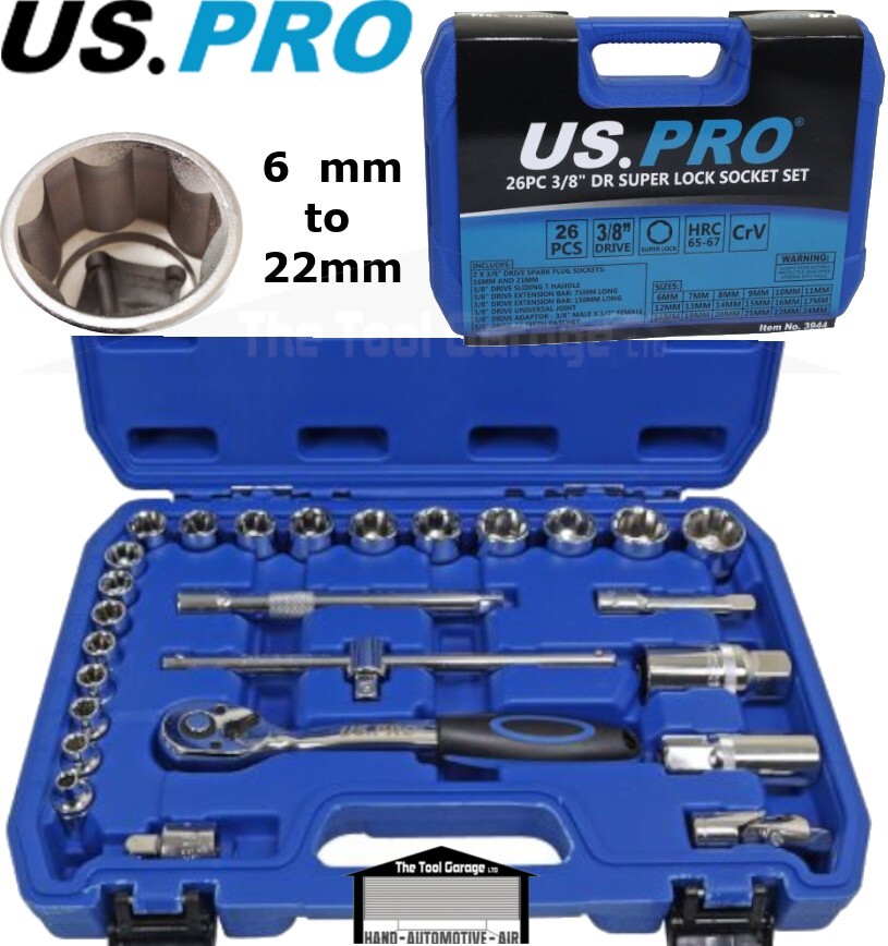Us Pro Tools 26Pc 3/8" Dr Super Lock Socket Set Metric 6 - 24Mm 3944 - Image 2