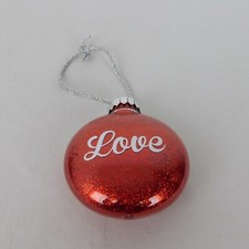 Love Red 4" Round Plastic Glitter Ornament Valentines Day Christmas Holiday Gift