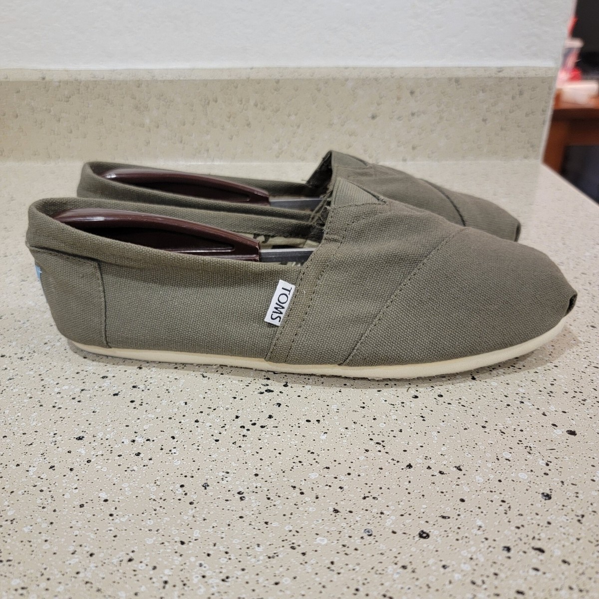 TOMS Classic Green Canvas Burlap Slip On Slides Flats Shoes womens W 10  120711