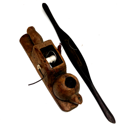 Antique Carved Wooden Flying Shuttle Loom Weaving Textile Craft Instruments - Picture 9 of 9