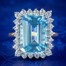 ART DECO STYLE BLUE TOPAZ CZ COCKTAIL RING 9CT TOPAZ
