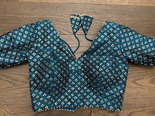 DESIGNER Blue Gold CHOLI Short Sleeve INDIAN WEDDING PAKISTANI READYMADE S, M, L