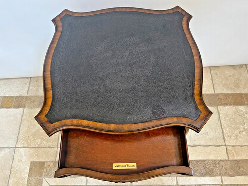 Vintage Maitland Smith Table French Country Carved Walnut Embossed Metal inlay - Picture 11 of 12