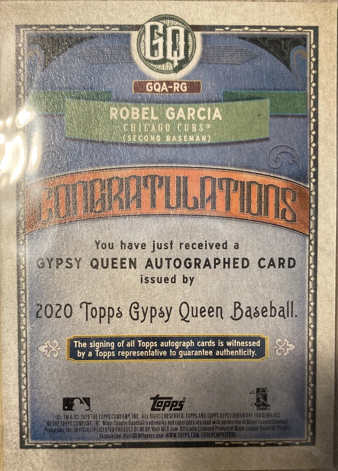 2020 TOPPS GYPSY QUEEN AUTO ROOKIE CARD CHICAGO CUBS ROBEL GARCIA #GQA-RG - Image 2 of 2