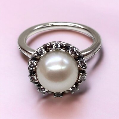 RETIRED RARE Pandora Sterling Silver Pearl CZ Everlasting