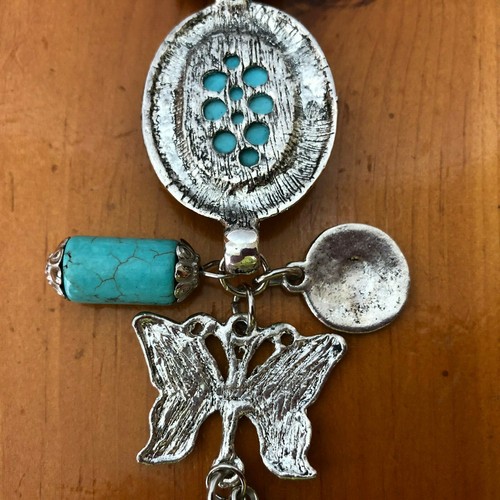 Pretty Southwestern Style Turquoise and Silver / Metal Charm Adjustable Necklace - Picture 12 of 12