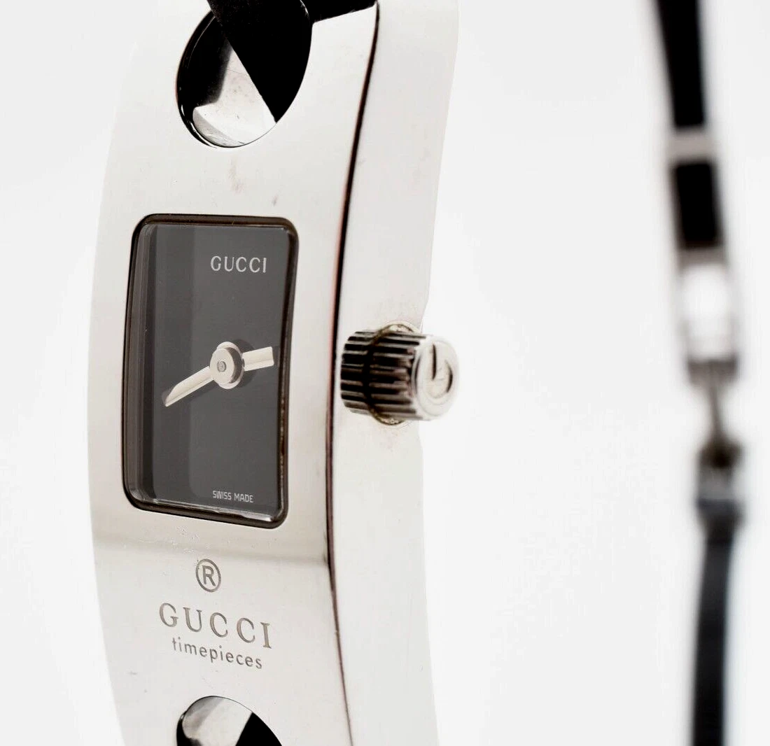 【Exc+5】 Montre à quartz femme vintage GUCCI 6100L en cuir noir du JAPON