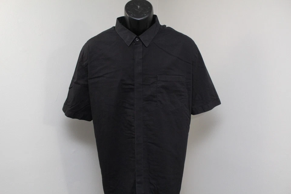 7 Diamantes Diseñador Abotonado Negro Manga Corta Frontal Algodón Elástico Para Hombres 3XL Foto 2 de 4