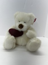 Russ Bear Hugs Valentines White Bear Stuffed Animal Plush Toy Red Heart 8  Tags