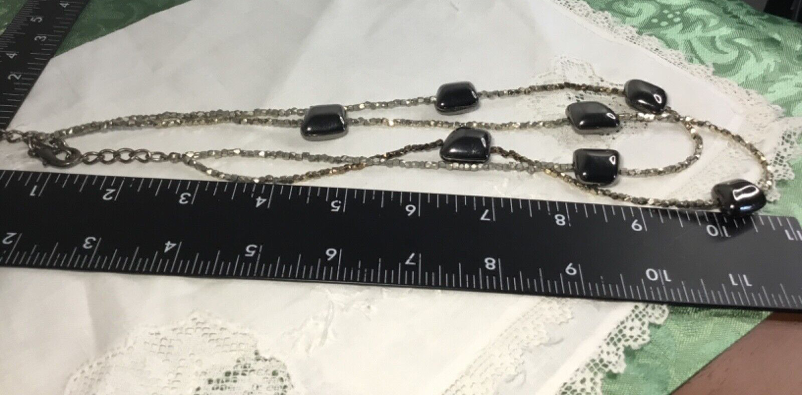 Chicos Dark silver tone Rectangular  bead necklac… - image 7
