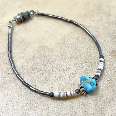 Liquid Silver Tone Genuine Turquoise Bracelet, Vintage Native