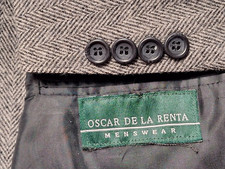 Oscar De La Renta Mens Size 44L Blazer Jacket Wool Camelhair Gray Herringbone