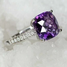 3Ct Cushion Cut Simulated Amethyst Women's Wedding Ring 14K White Gold Plated