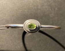 B702  - 2.5" Sterling Silver Bracelet with Green Bezel Mounted Stone-25 grams