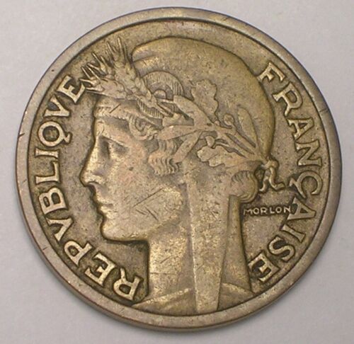 1937 France French 2 Francs Head of Republic WWII Era Coin VF+