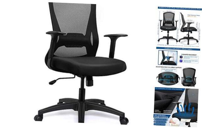 Mesh Office Chair Ergonomic Mid Back Swivel Black Computer Desk Chair with