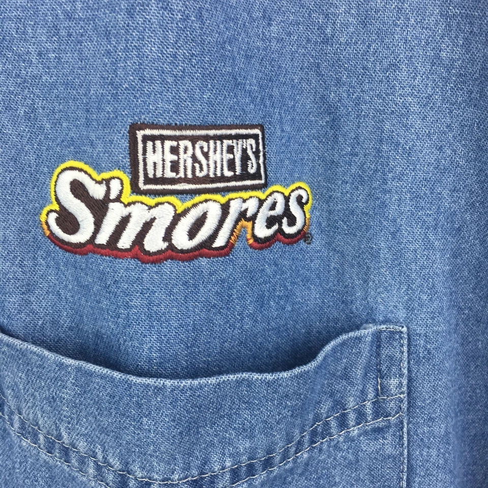 Mens XL HERSHEY'S SMORES Denim Shirt Embroidered Camping 44c - Image 2 of 4