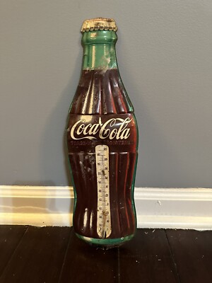 Vintage COCA-COLA Bottle Thermometer Tin Sign, Robertson U.S.A. (16 )