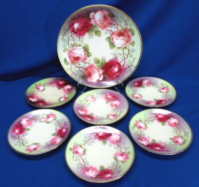 7 PIECE ROYAL OEG AUSTRIA PINK & RED ROSES DESSERT SET