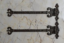 Vintage iron handmade french gate door Furniture hinges pair barn rusty 29.6 OZ