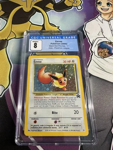 Eevee #11 (Holo) Black Star Promo 2000 Pokémon league (CGC 8)