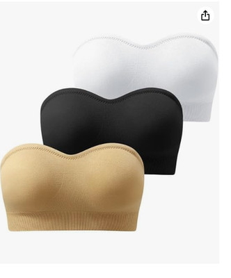 3er Pack Trägerlose Push Up BHs, Gepolstert Stay Up Rutschfest Silikon Stützend. M