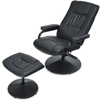 360° Swivel Recliner Chair PVC Leather Lounge Accent Armchair w/ Ottoman