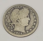 1914 Barber Quarter 90% Silver Actual Coin Pictured