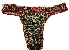 New Vtg American Eagle Aerie Small Silky Ruffle Thong Panty Pantie Leopard Print
