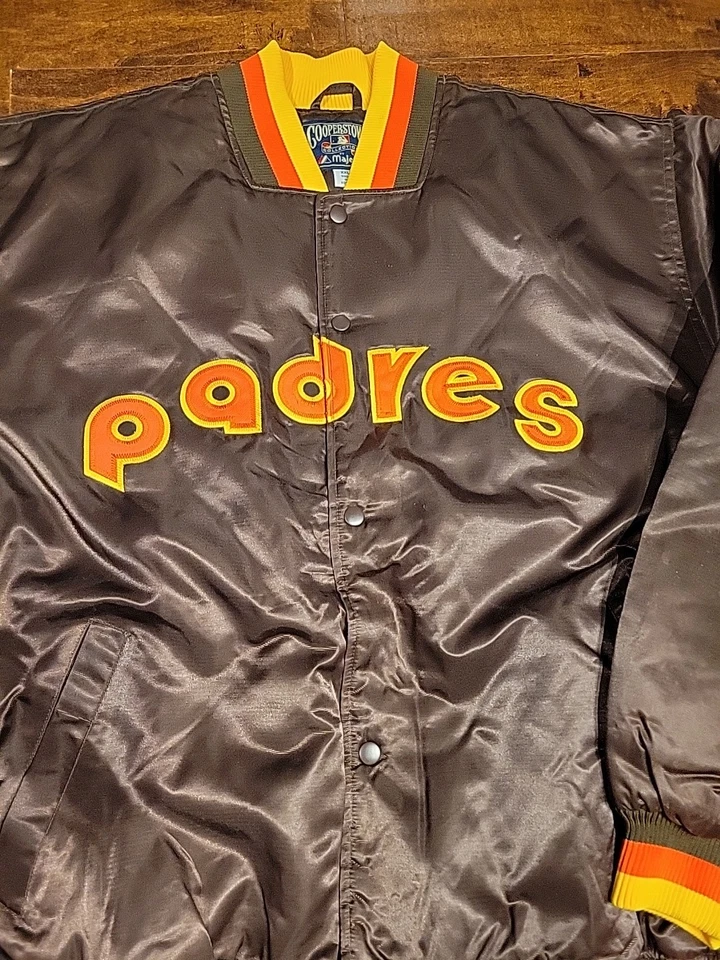San Diego Padres Majestic 棕色橙色夹克 Cooperstown 系列 XXL 2XL — 第 2/4 张图片