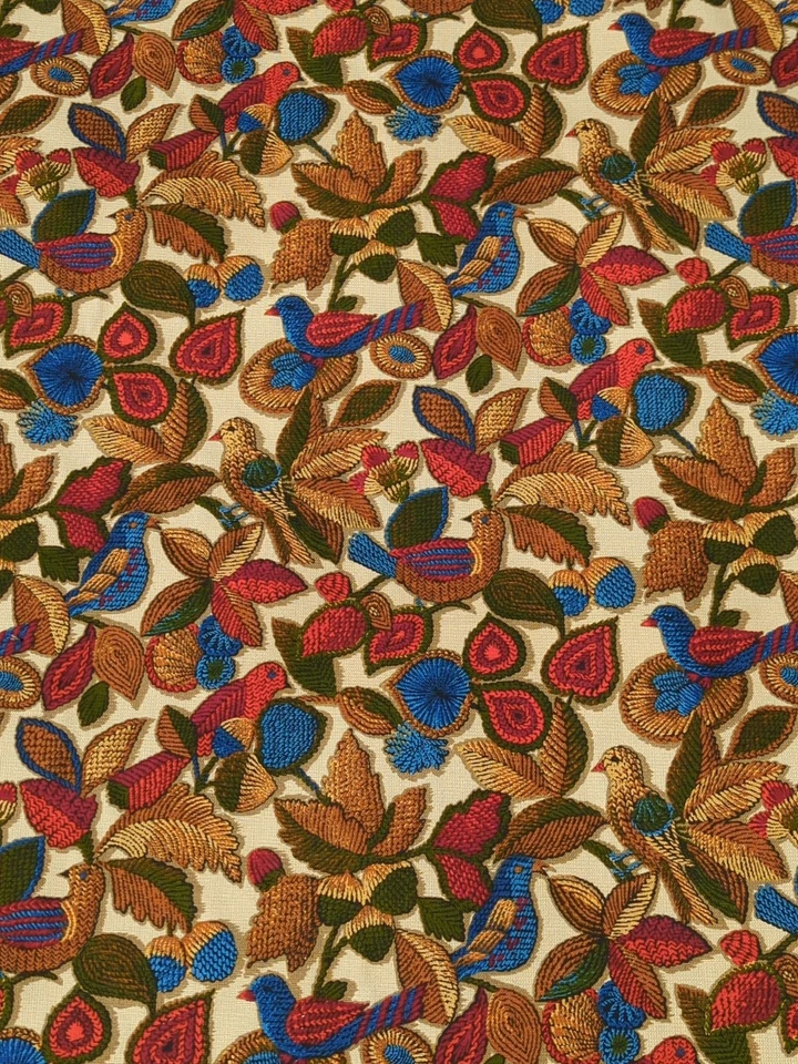 Tela de tapicería de mediados de siglo JCPenney Bird floral azul sarga batik POR NUEVO Foto 3 de 4