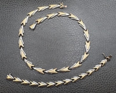 VTG Italy ''M'' Designer Modernist Sterling Silver Vermeil Necklace Bracelet Set