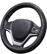Leather Steering Wheel Cover with Air Holes   Non-Slip Rubber Grip, Black